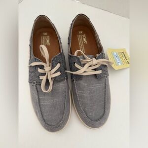 Toms Men’s Culver Dark Navy Slub/Drizzle Gray Stripe Chambray Men’s Size 8